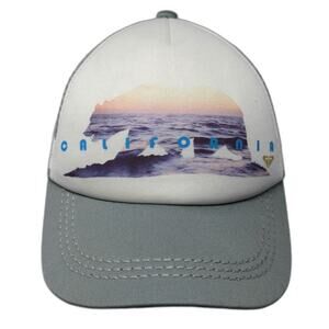 Roxy Trucker Hat Gray One Size California Bear Sunset Ocean Mesh Back Snapback